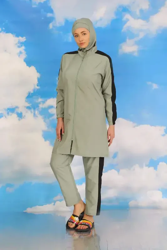 Women's Modest Swimsuit with Pants and Sleeve Straps in Turquoise 31065 - 4