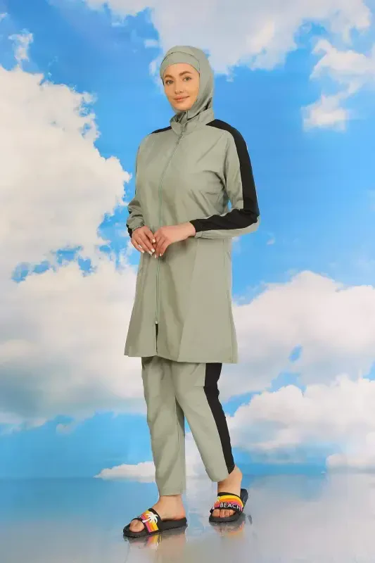 Women's Modest Swimsuit with Pants and Sleeve Straps in Turquoise 31065 - 5