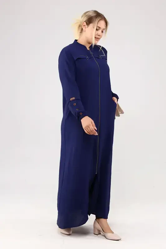 Women's Modest Wear Zippered Aerobin Navy Blue-Navy Blue - 1