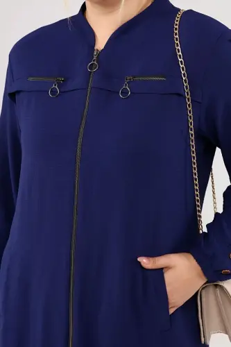 Women's Modest Wear Zippered Aerobin Navy Blue-Navy Blue - 3