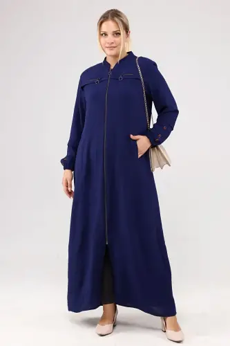 Women's Modest Wear Zippered Aerobin Navy Blue-Navy Blue - 6
