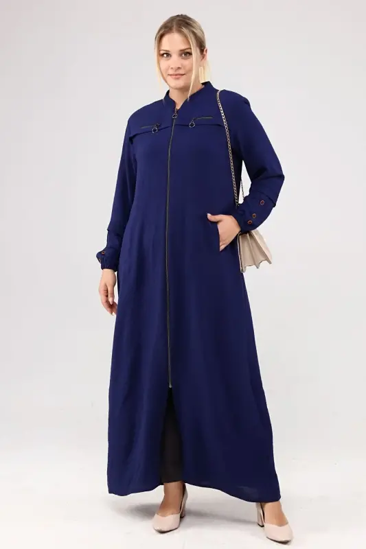 Women's Modest Wear Zippered Aerobin Navy Blue-Navy Blue - 6