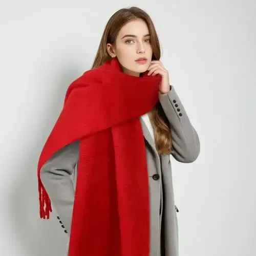 Women's Mohair Winter Scarf Pure Color, Warm Winter Scarf for Women and Men, Soft Luxurious CasModazoneere Feel Scarfs - 4