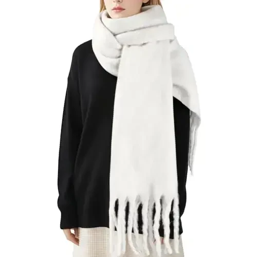 Women's Mohair Winter Scarf Pure Color, Warm Winter Scarf for Women and Men, Soft Luxurious CasModazoneere Feel Scarfs - 1