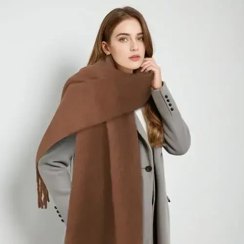 Women's Mohair Winter Scarf Pure Color, Warm Winter Scarf for Women and Men, Soft Luxurious CasModazoneere Feel Scarfs - 4