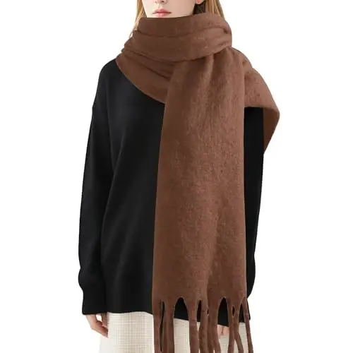 Women's Mohair Winter Scarf Pure Color, Warm Winter Scarf for Women and Men, Soft Luxurious CasModazoneere Feel Scarfs - 1