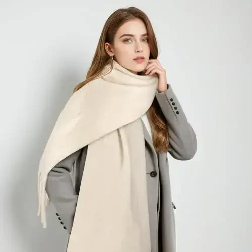 Women's Mohair Winter Scarf Pure Color, Warm Winter Scarf for Women and Men, Soft Luxurious CasModazoneere Feel Scarfs - 4