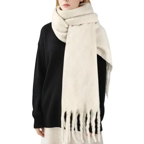 Women's Mohair Winter Scarf Pure Color, Warm Winter Scarf for Women and Men, Soft Luxurious CasModazoneere Feel Scarfs 