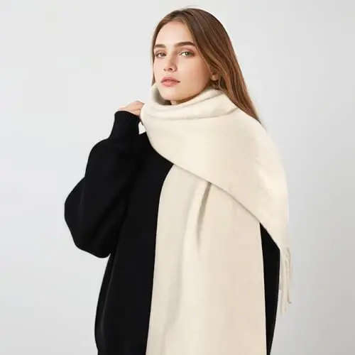 Women's Mohair Winter Scarf Pure Color, Warm Winter Scarf for Women and Men, Soft Luxurious CasModazoneere Feel Scarfs - 3
