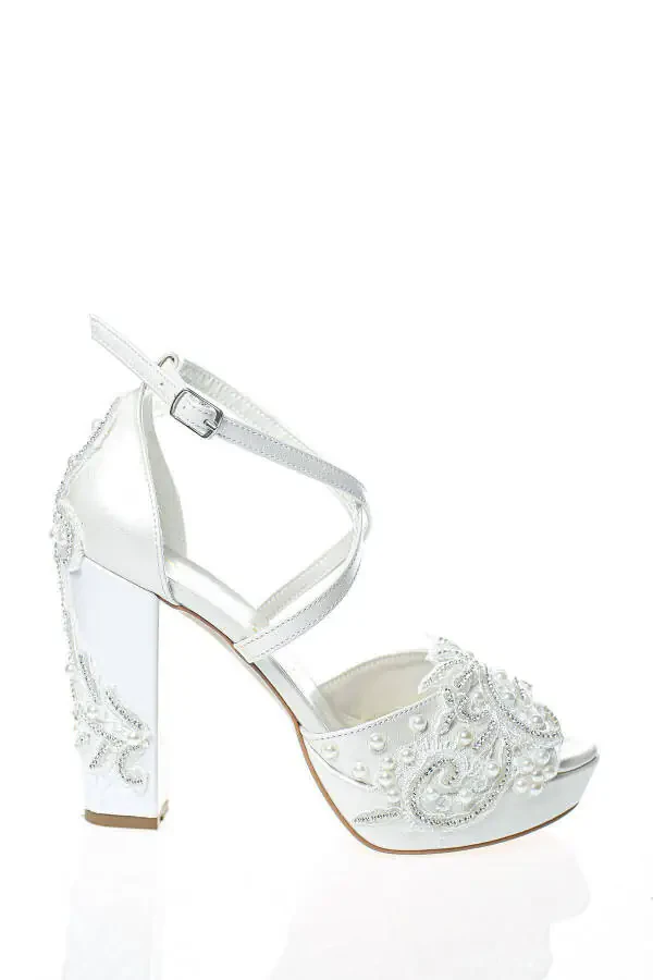 Women's Mother-of-Pearl Bridal Shoes with Pearl Embellishments - 1