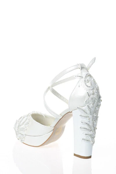 Women's Mother-of-Pearl Bridal Shoes with Pearl Embellishments - 4