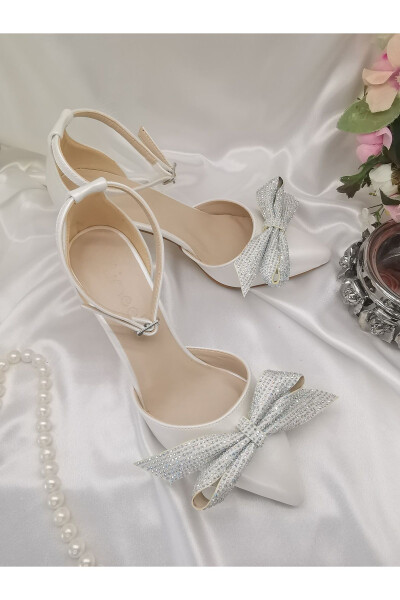 Women's Mother-of-Pearl Broken White 7 Cm Heeled Bowed Stiletto Bridal Shoes - 1