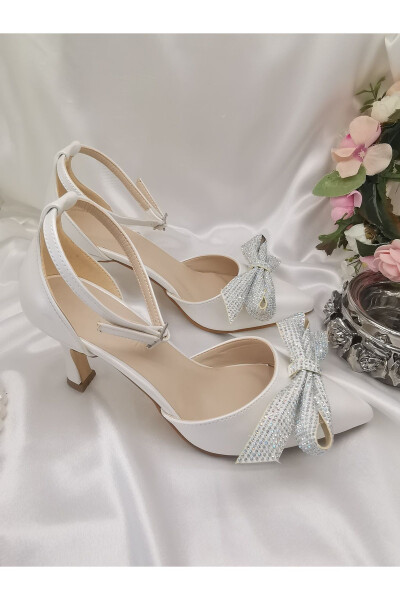 Women's Mother-of-Pearl Broken White 7 Cm Heeled Bowed Stiletto Bridal Shoes - 2