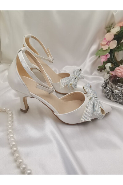 Women's Mother-of-Pearl Broken White 7 Cm Heeled Bowed Stiletto Bridal Shoes - 3