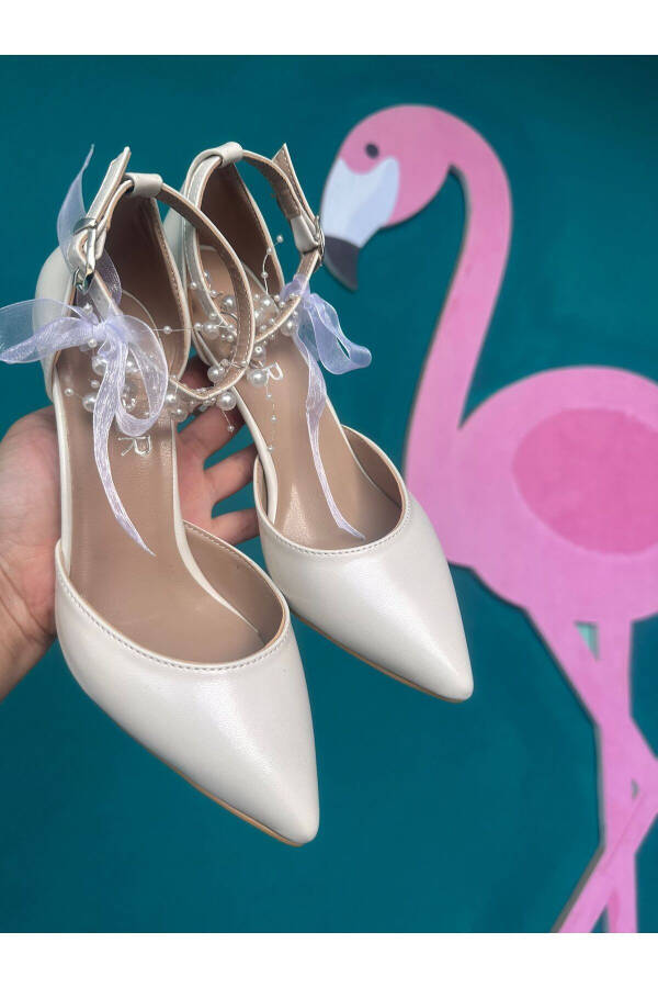 Women's Mother-of-Pearl Broken White Comfortable 7 Cm Stiletto Wedding Shoes with Pearls - 6