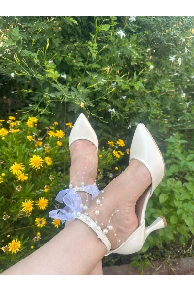 Women's Mother-of-Pearl Broken White Comfortable 7 Cm Stiletto Wedding Shoes with Pearls - 3