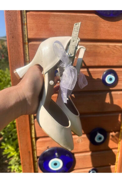 Women's Mother-of-Pearl Broken White Comfortable 7 Cm Stiletto Wedding Shoes with Pearls - 8