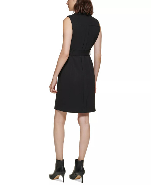 Women's Moto Belted Sleeveless Sheath Dress Black - 2