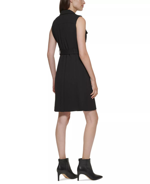 Women's Moto Belted Sleeveless Sheath Dress Black - 4