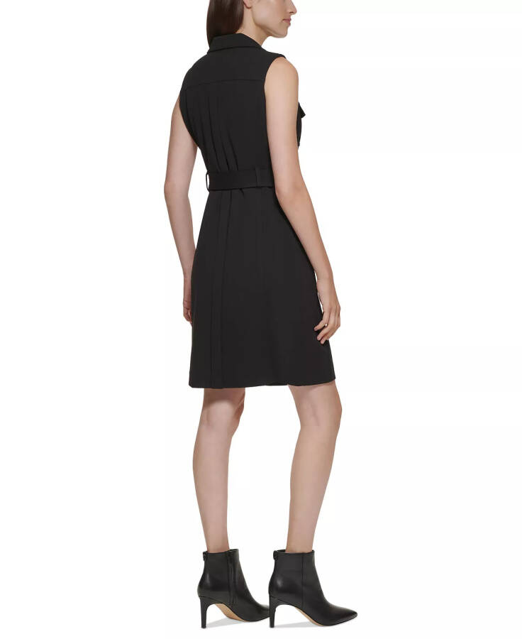 Women's Moto Belted Sleeveless Sheath Dress Black - 4