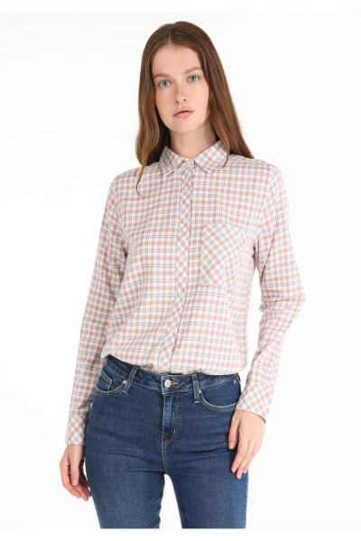 Women's multi-colored long sleeve shirt with checkered pocket detail, regular fit - 1