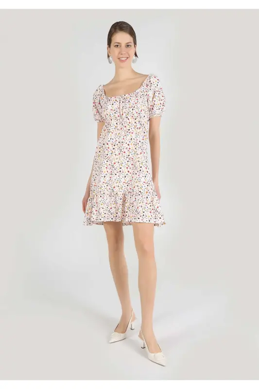 Women's multi-colored, printed, regular fit dress with a square neckline. - COLIN'S