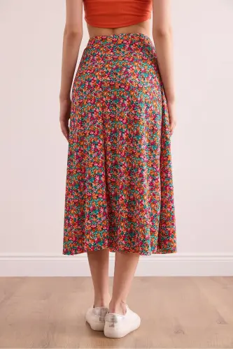 Women's Multicolor Elastic Waist Patterned Long Skirt E - 7