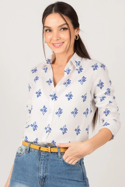 Women's Mustard Floral Long Sleeve Shirt ARM-22K001110 - ARMONIKA