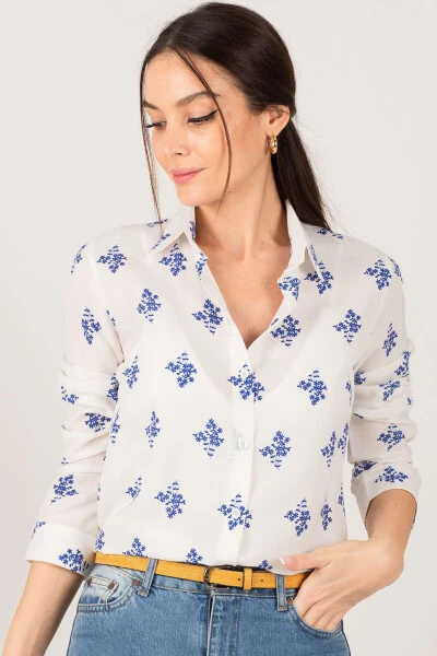 Women's Mustard Floral Long Sleeve Shirt ARM-22K001110 - ARMONIKA (1)