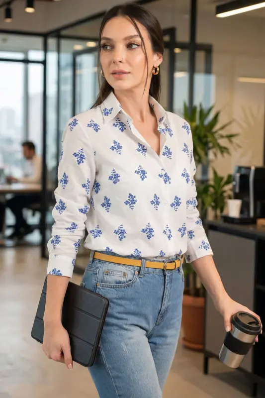 Women's Mustard Floral Long Sleeve Shirt ARM-22K001110 - 2