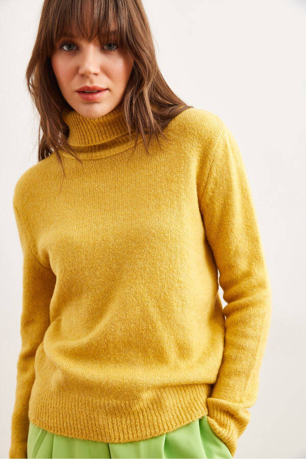Women's Mustard Funnel Neck Soft Texture Knitted Sweater KZK-19000905 - 1