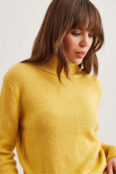 Women's Mustard Funnel Neck Soft Texture Knitted Sweater KZK-19000905 - 3