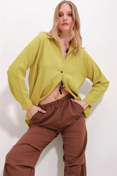 Women's Mustard Oversize Linen Shirt ALC-X10343 - TREND ALAÇATI STILI