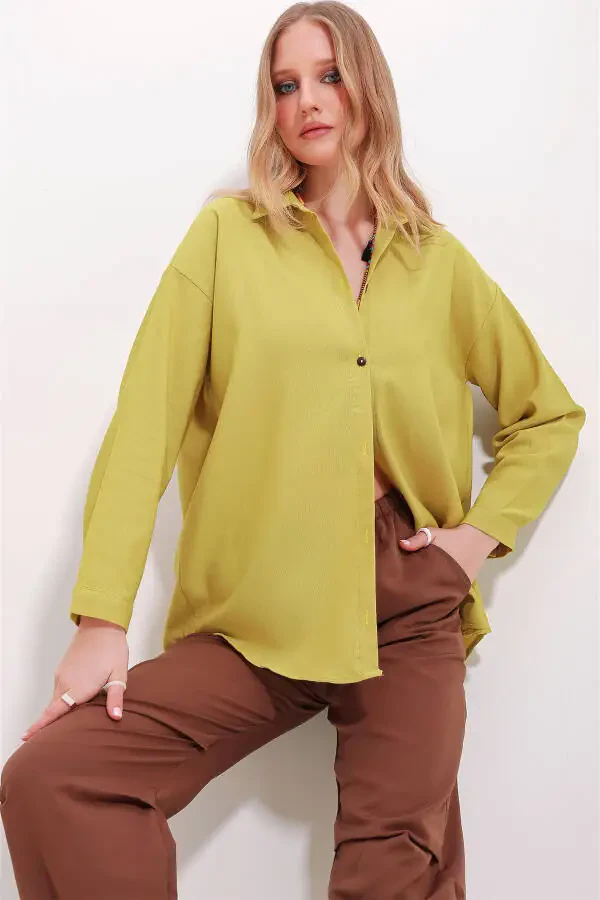 Women's Mustard Oversize Linen Shirt ALC-X10343 - 2