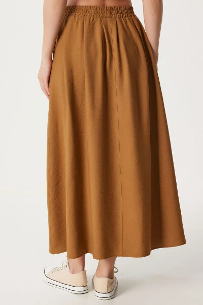 Women's Mustard Pleated Long A-Line Woven Skirt US00933 - 5
