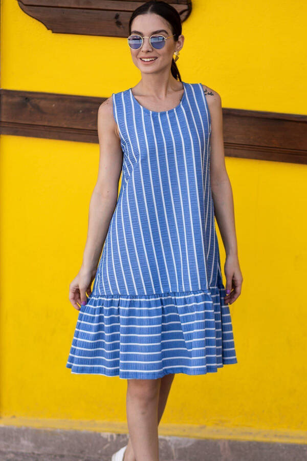 Women's Mustard Sleeveless Dress with Frilled Skirt and Stripes ARM-19Y001101 - 1