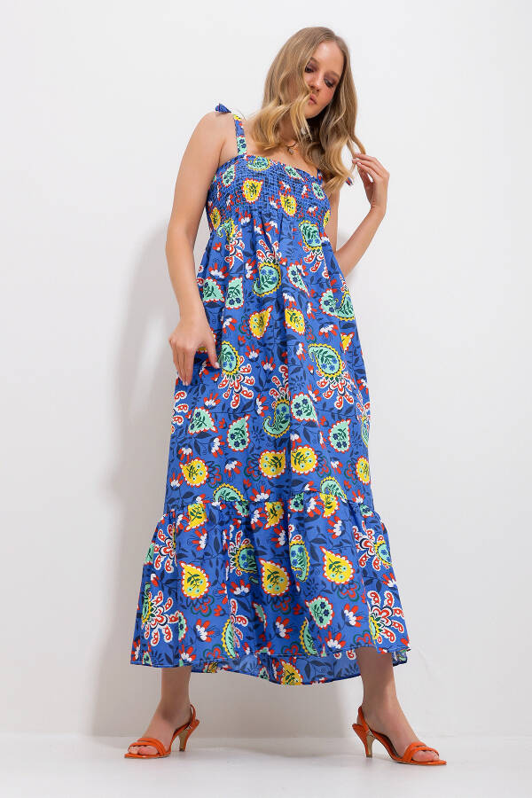 Women's Mustard Strapless Skirt Ruffle Floral Pattern Frilled Woven Dress Alc-X11734 - 3