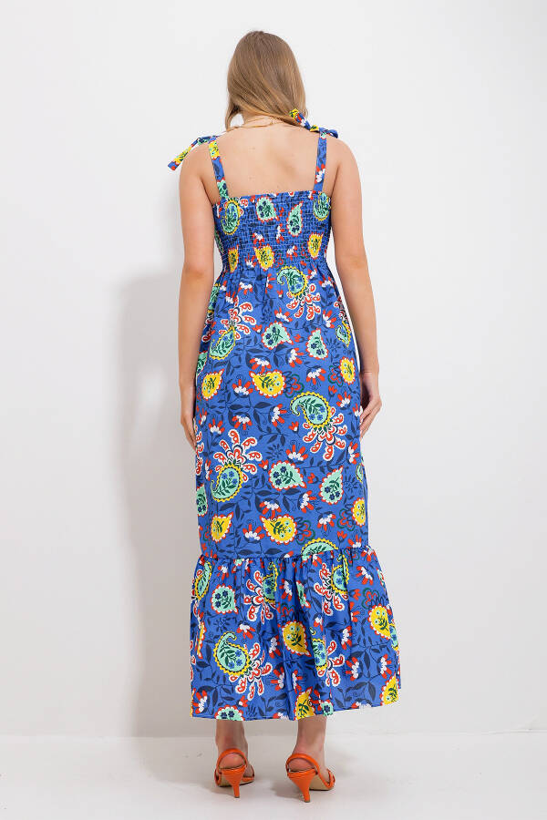 Women's Mustard Strapless Skirt Ruffle Floral Pattern Frilled Woven Dress Alc-X11734 - 5