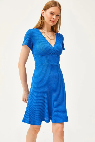 Women's Mustard Yellow Wrap Neck Short Sleeve Mini A-Line Dress ELB-19002059 - 1