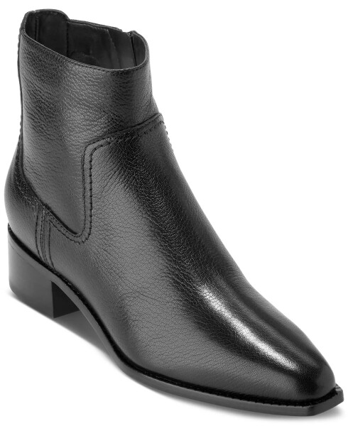 Women's Naia Pointed Toe Block Heel Booties Black Leather - 1