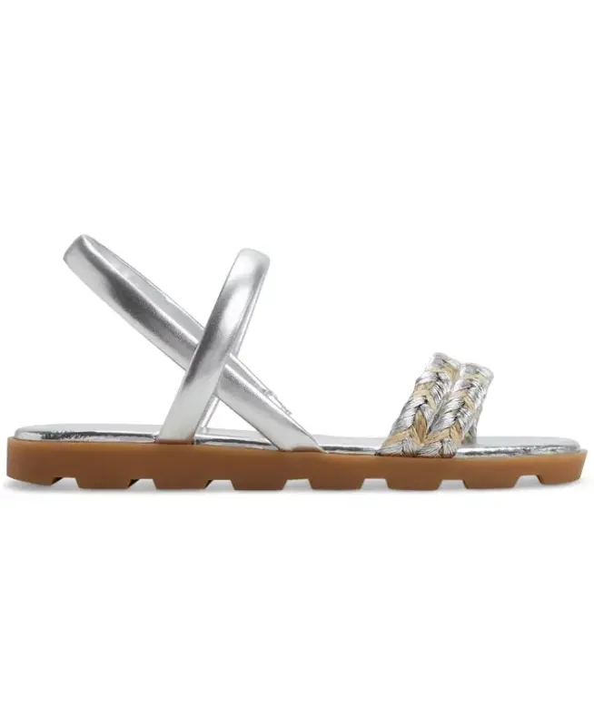 Women's Narine Strappy Flat Sandals-Silver Woven Multi - 2