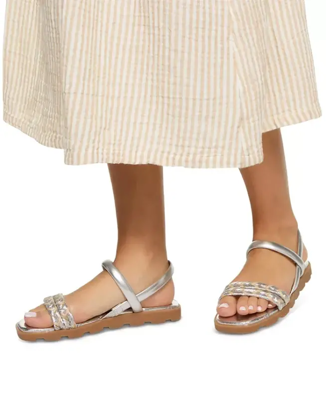 Women's Narine Strappy Flat Sandals-Silver Woven Multi - 6
