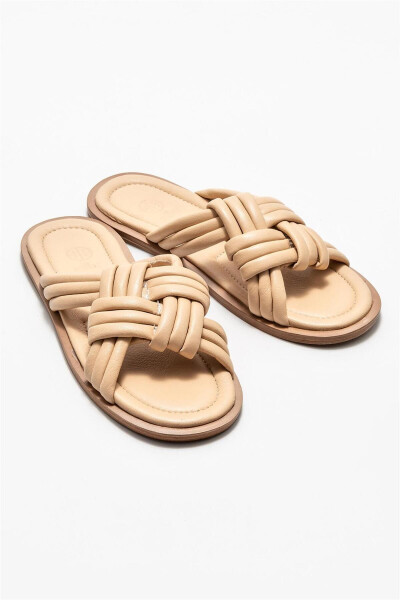 Women's Natural Leather Flat Sandals - ELLE SHOES (1)