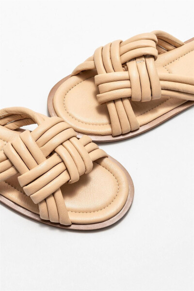 Women's Natural Leather Flat Sandals - 3