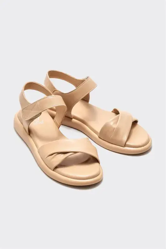 Women's Natural Leather Flat Sandals - 2