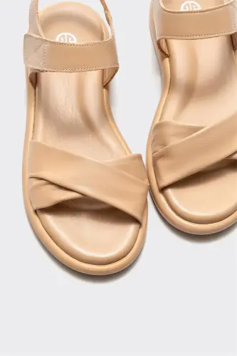 Women's Natural Leather Flat Sandals - 3
