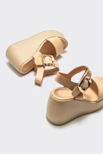 Women's Natural Leather Padded Heel Sandals - 4