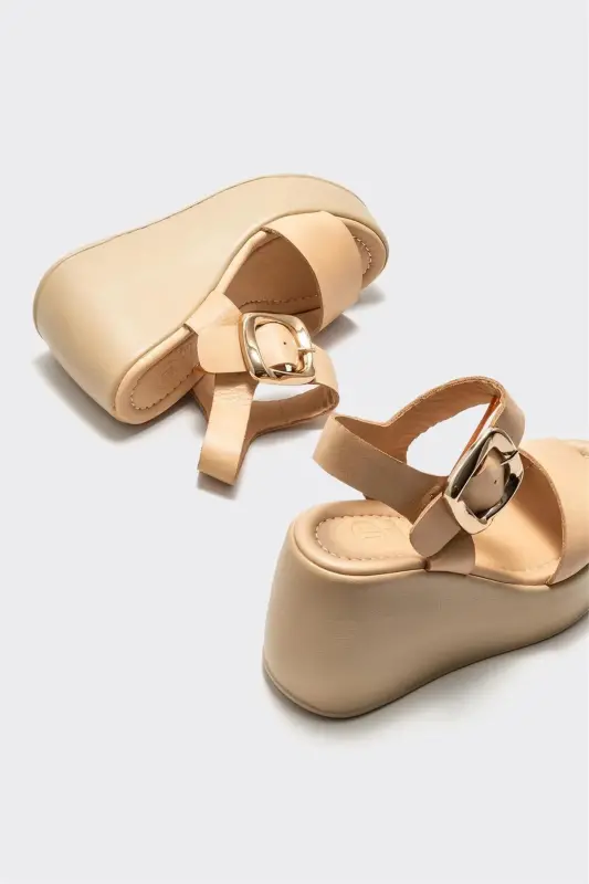 Women's Natural Leather Padded Heel Sandals - 4