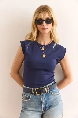 Women's Navy Bat Soft Touch Flexible Blouse BL - 3