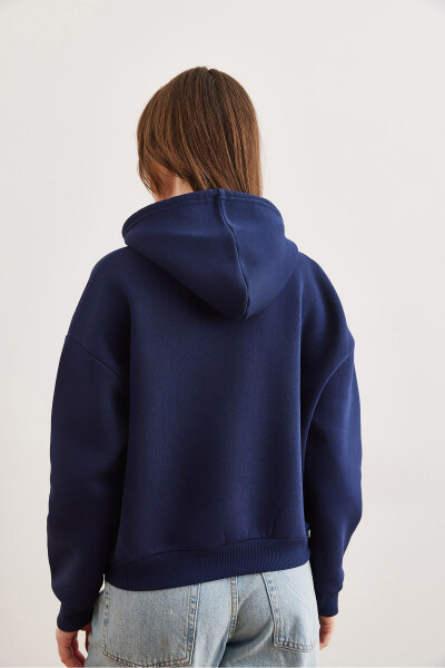 Women's Navy Blue Bear Appliqued Thistle Hoodie Sweatshirt SWT-19000712 - 6